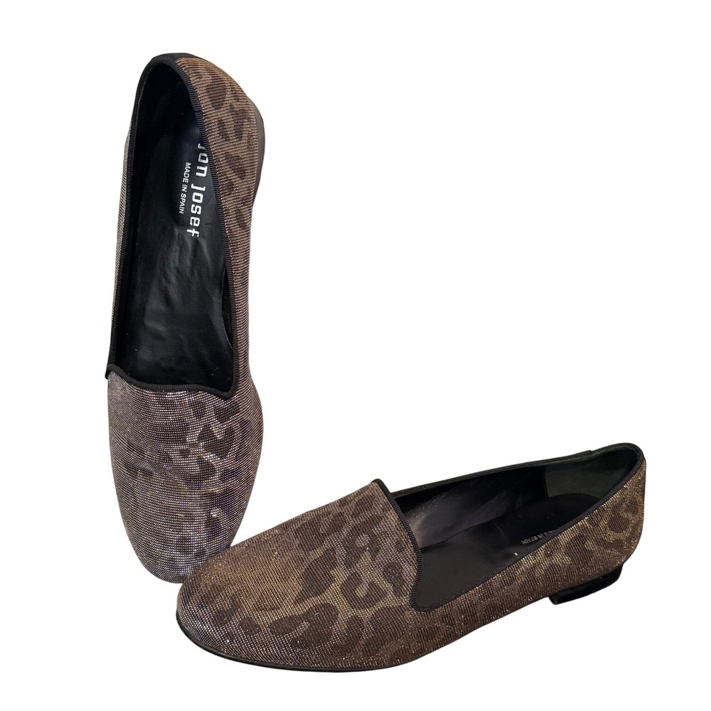 Jon Josef Gatsby Leopard Smoking Loafers Metallic Bronze Hologram Flats Size 10